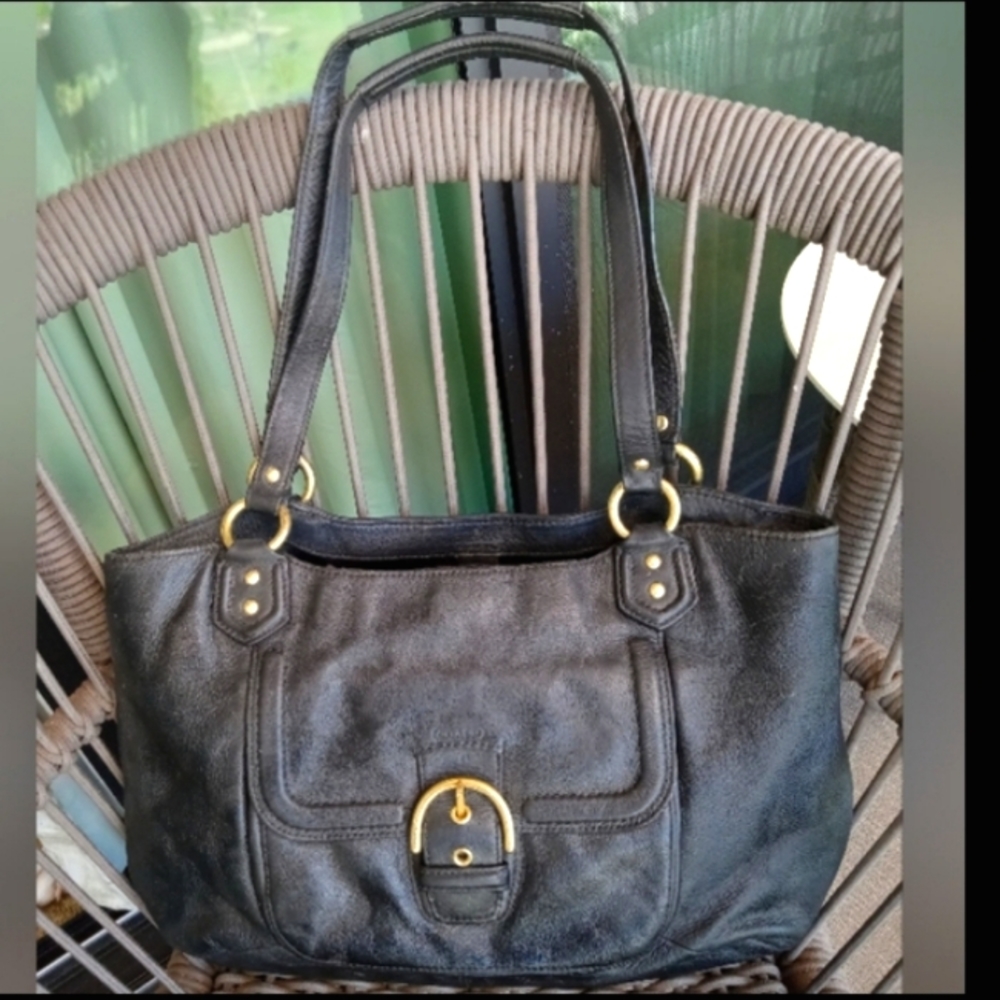 Vintage Coach Campbell black leather shoulder bag